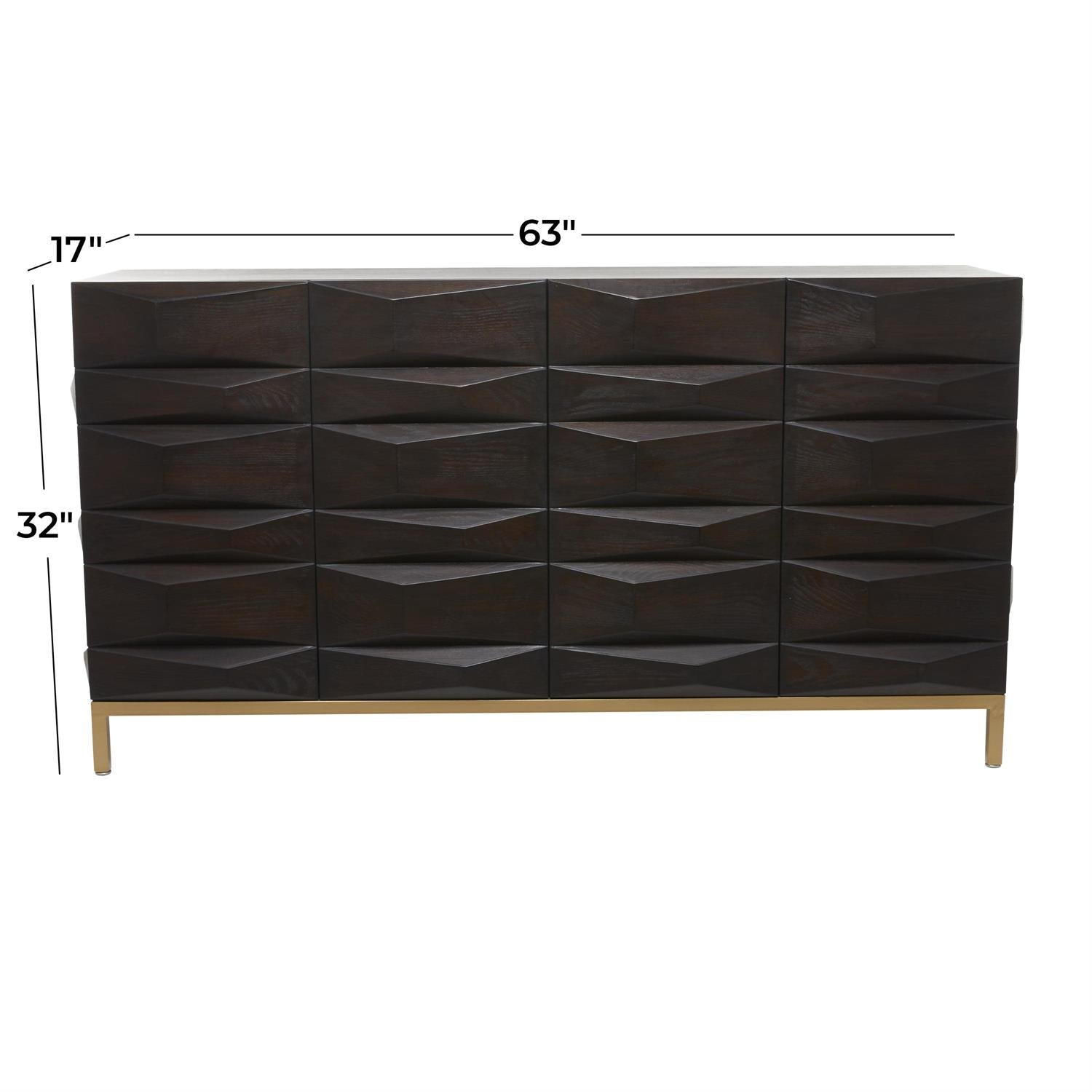 Dark Brown Wood 4-Door Sideboard with Faceted Design – 63" Modern Storage
