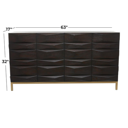 Dark Brown Wood 4-Door Sideboard with Faceted Design – 63" Modern Storage