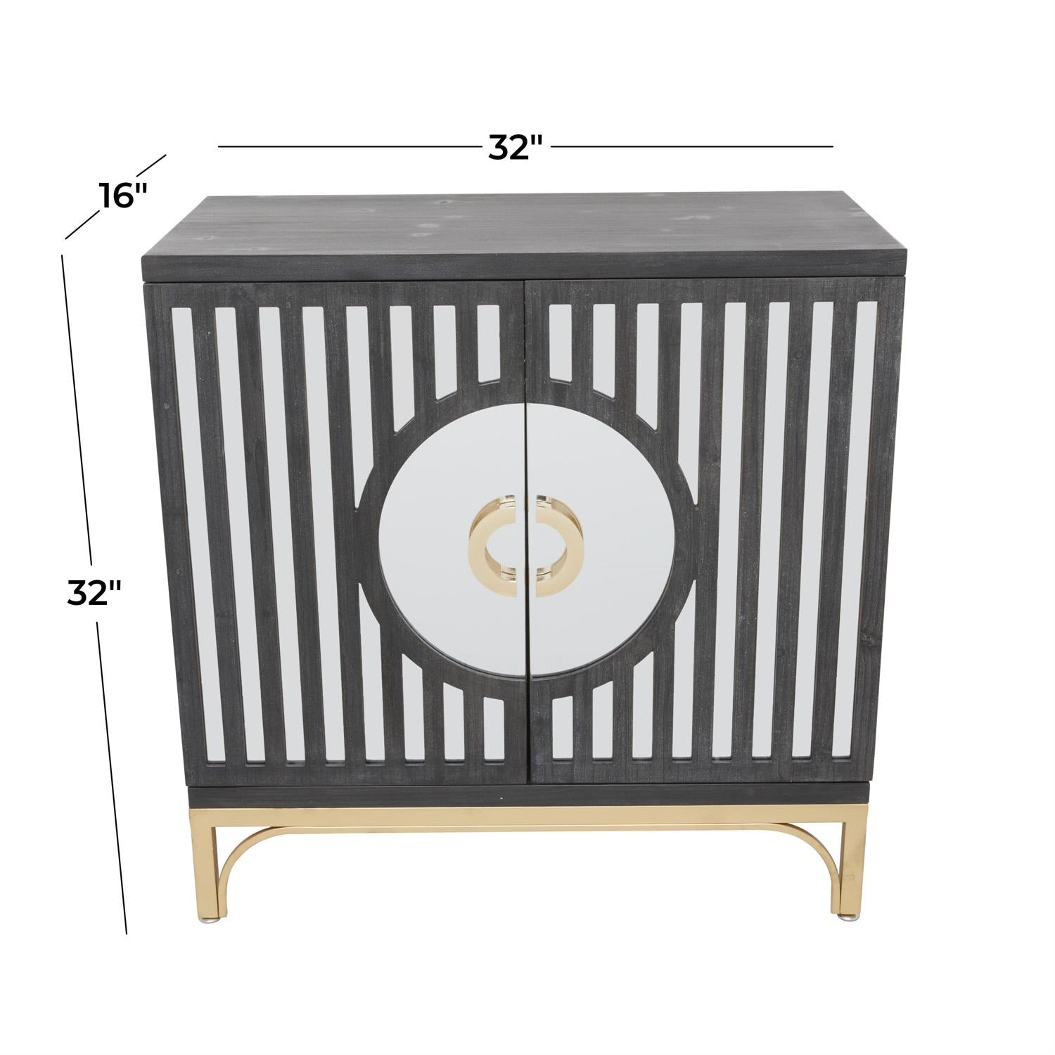 Black Geometric 2-Door Cabinet with Gold Legs – 32" Glass-Inlay Storage