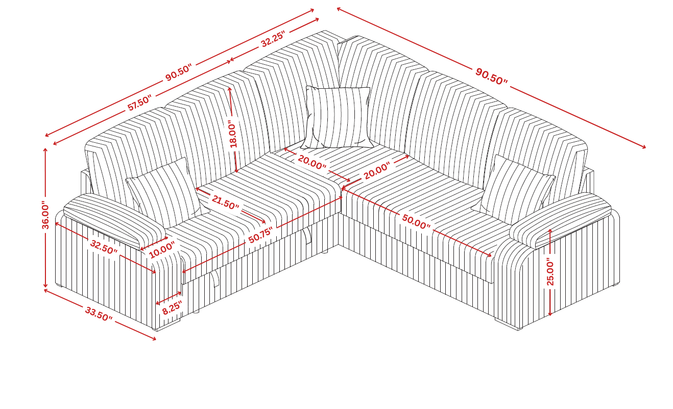Black corduroy sectional sofa with pullout bed and matching pillows in modern living room