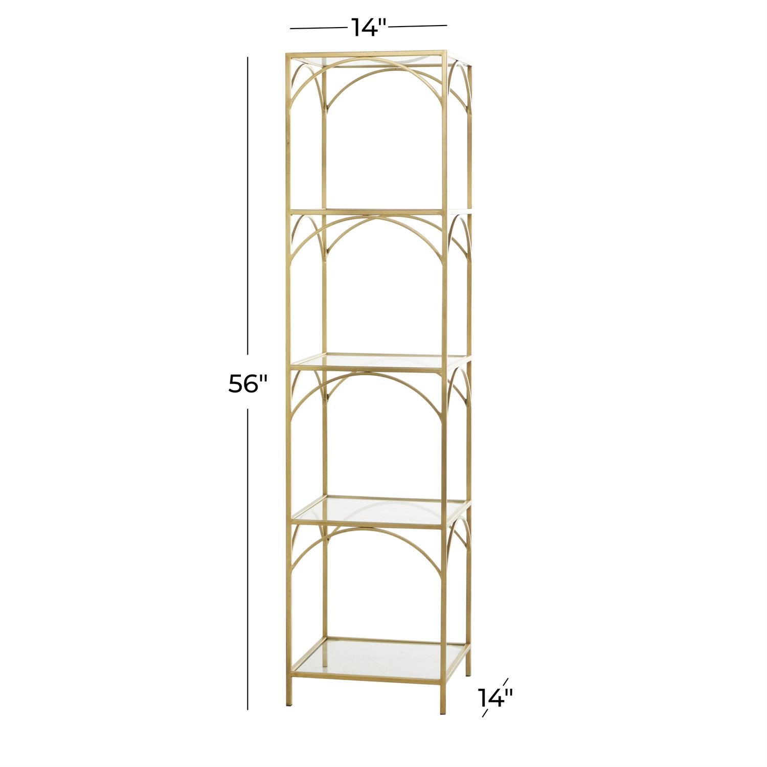 Gold 5-Tier Glass Shelf – Tall Metal Storage & Display Unit, 56"
