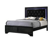 Micah black bedroom set with dresser, mirror, nightstand, and chest featuring crystal-style knobs