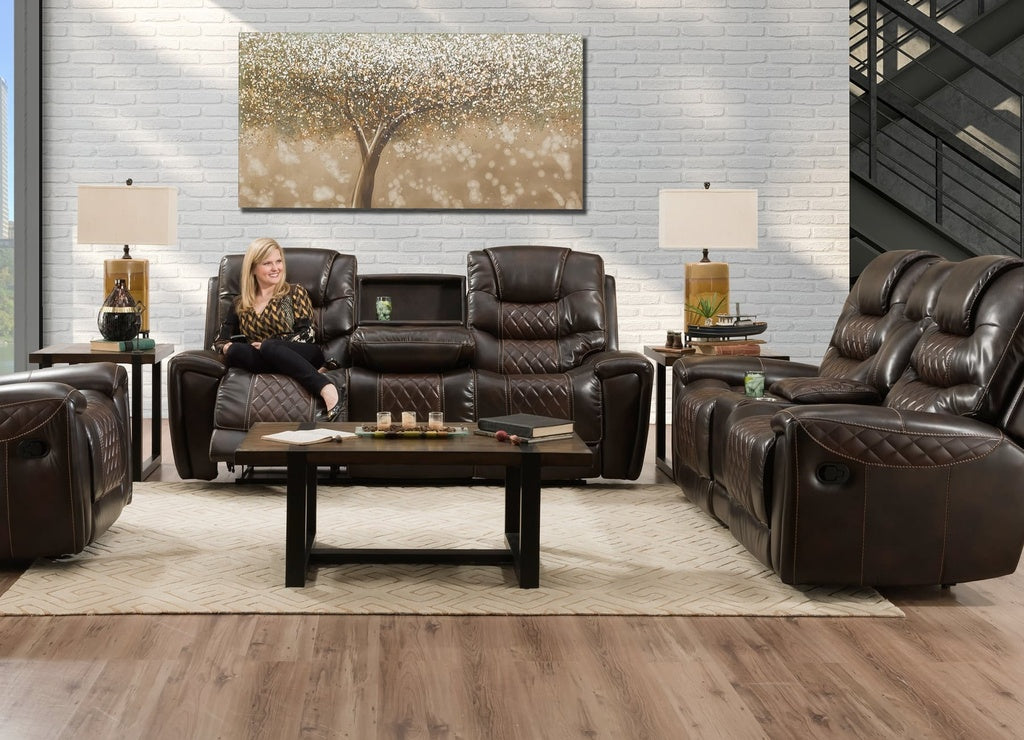 Tobacco Reclining Sofa and Console Loveseat with Drop-Down Table