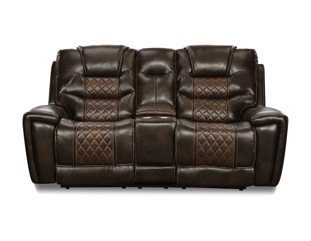 Tobacco Reclining Sofa and Console Loveseat with Drop-Down Table