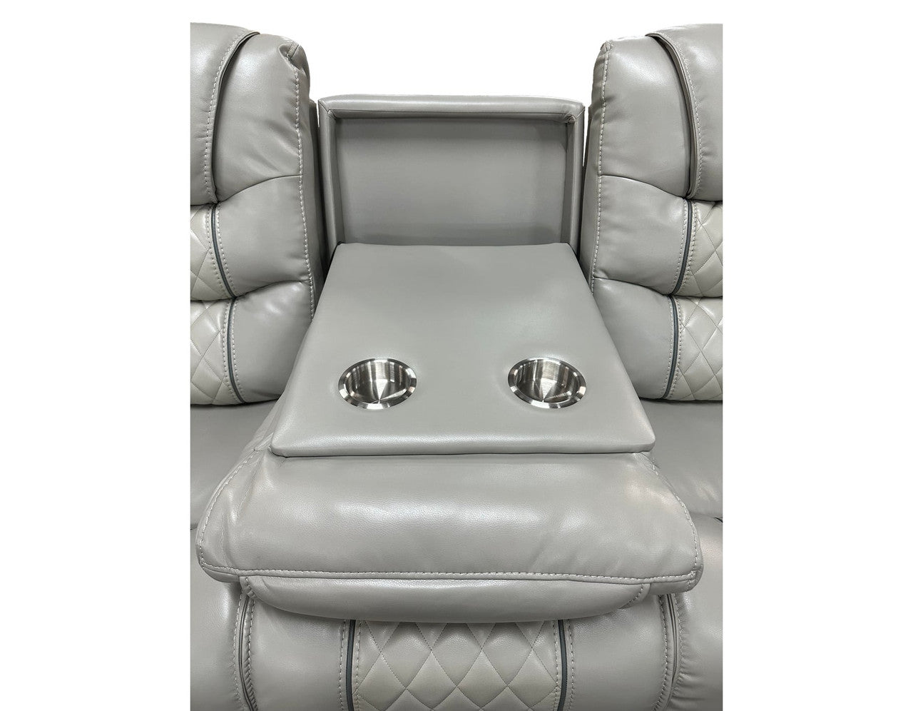 Ashen Gray Reclining Sofa and Console Loveseat with Drop-Down Table