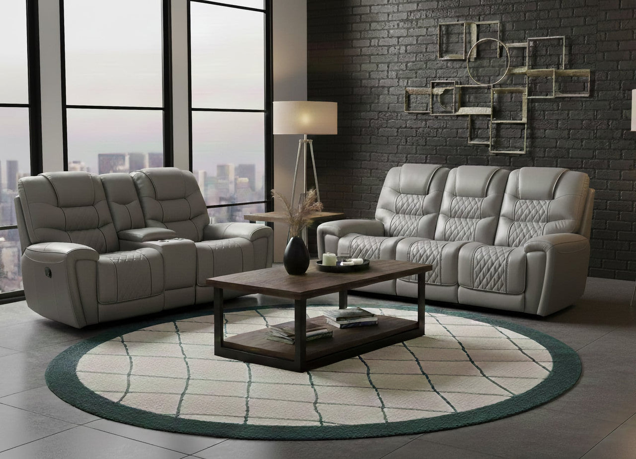 Ashen Gray Reclining Sofa and Console Loveseat with Drop-Down Table