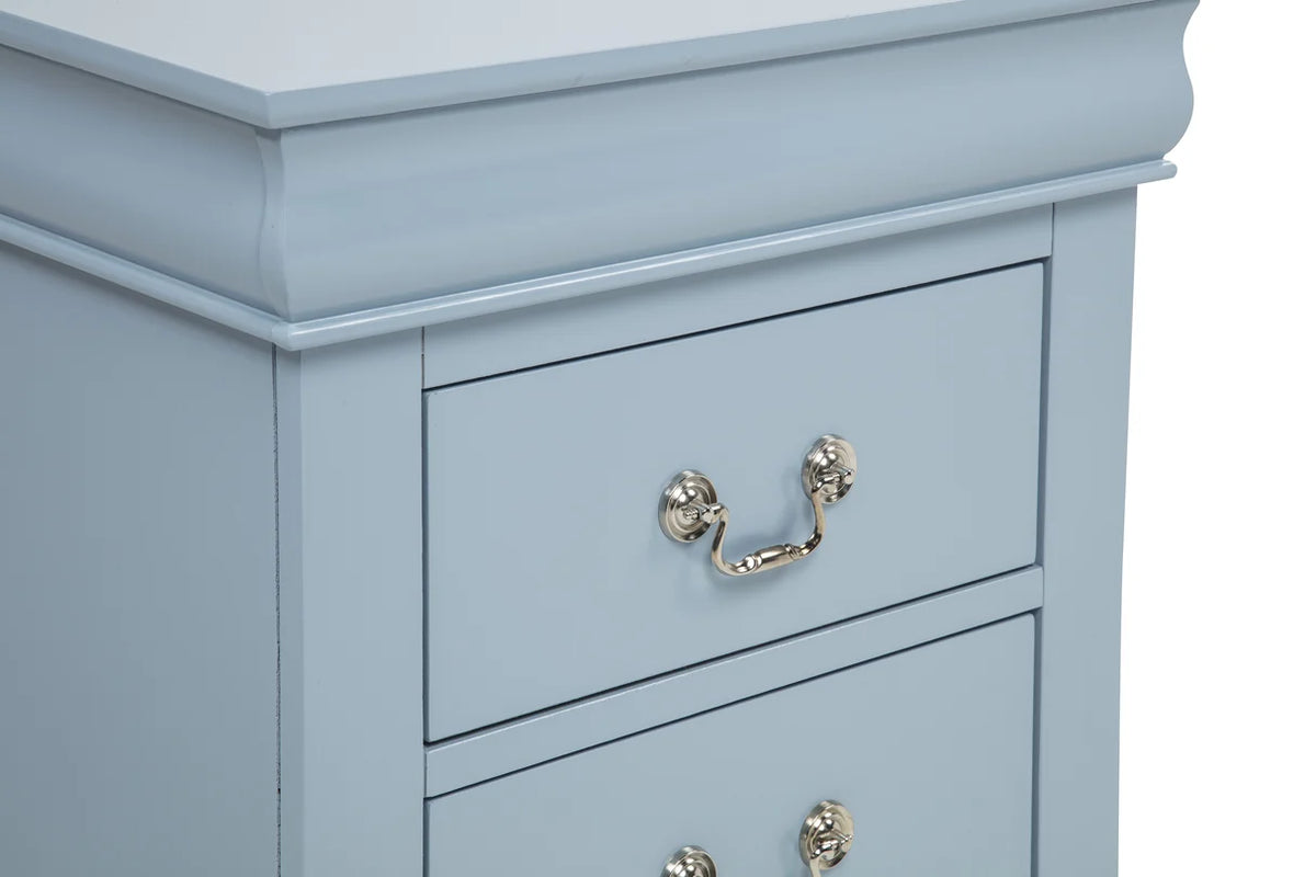 Louis blue-gray dresser with mirror and matching nightstand bedroom set