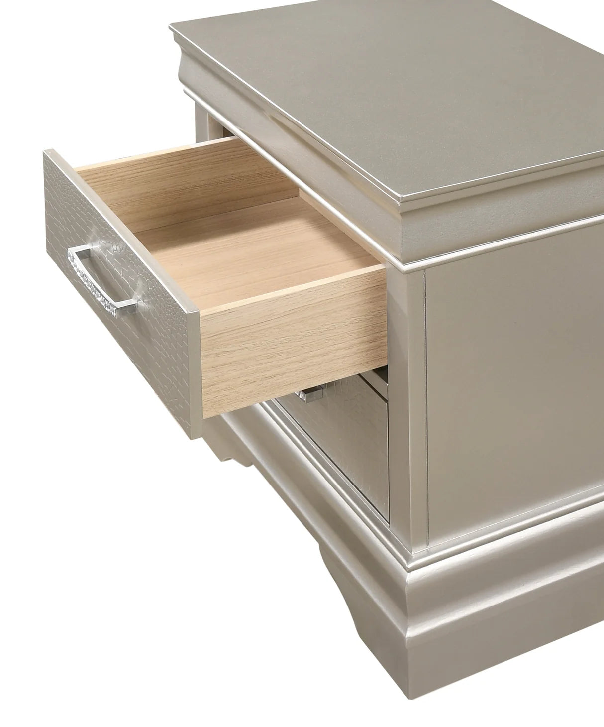 Amalia Silver-Tone Nightstand with Textured Drawer Front