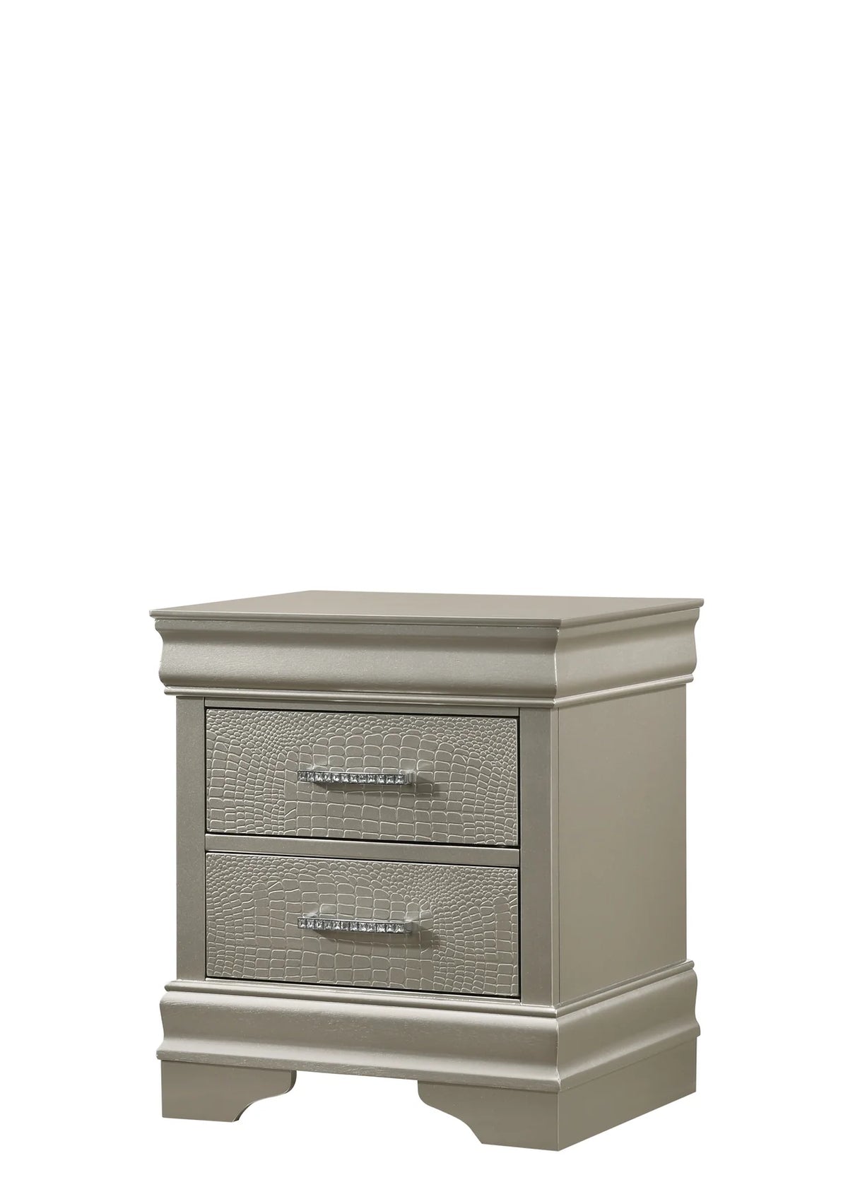 Amalia Silver-Tone Nightstand with Textured Drawer Front