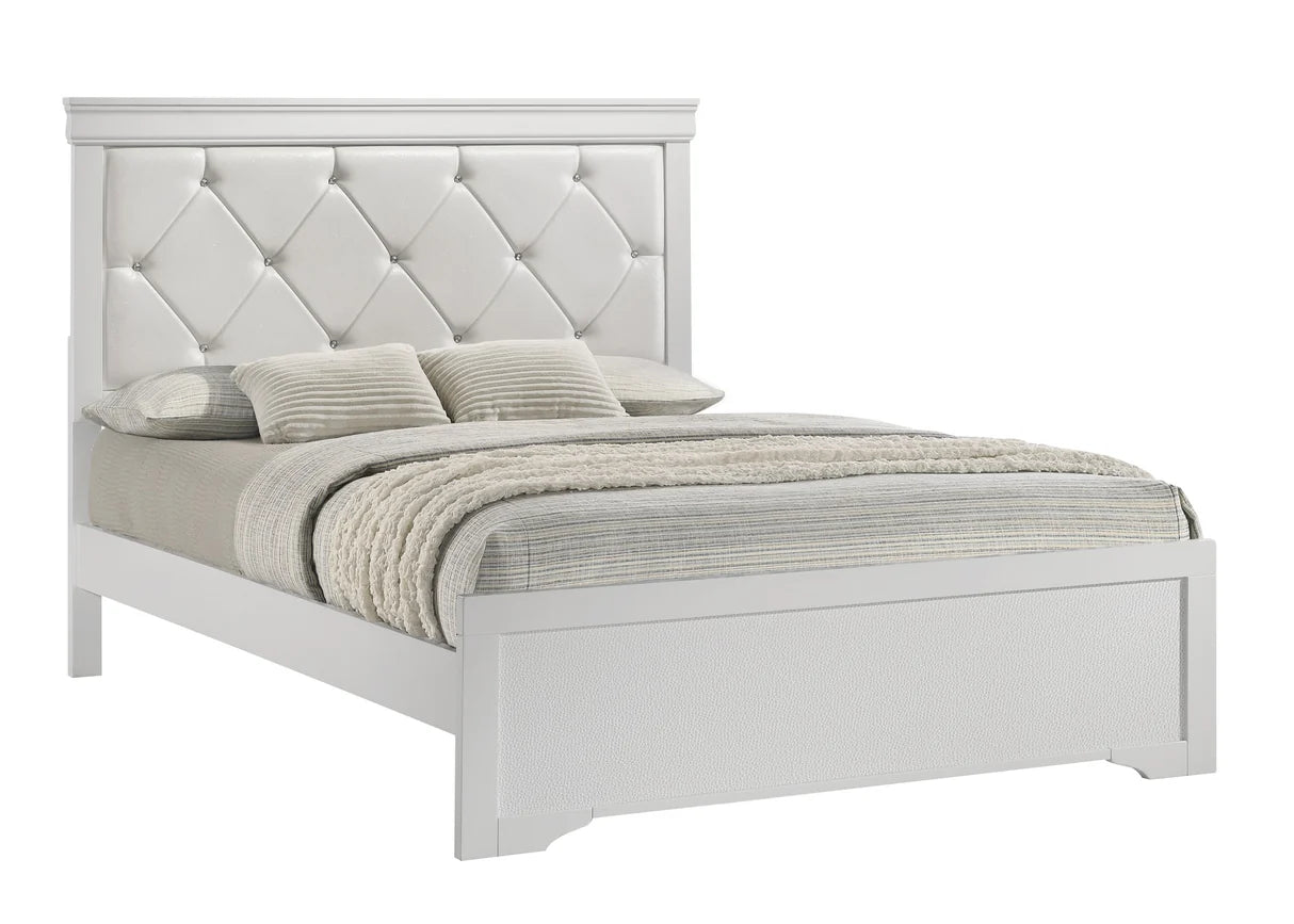 Amalia White Tufted Upholstered Panel Bed