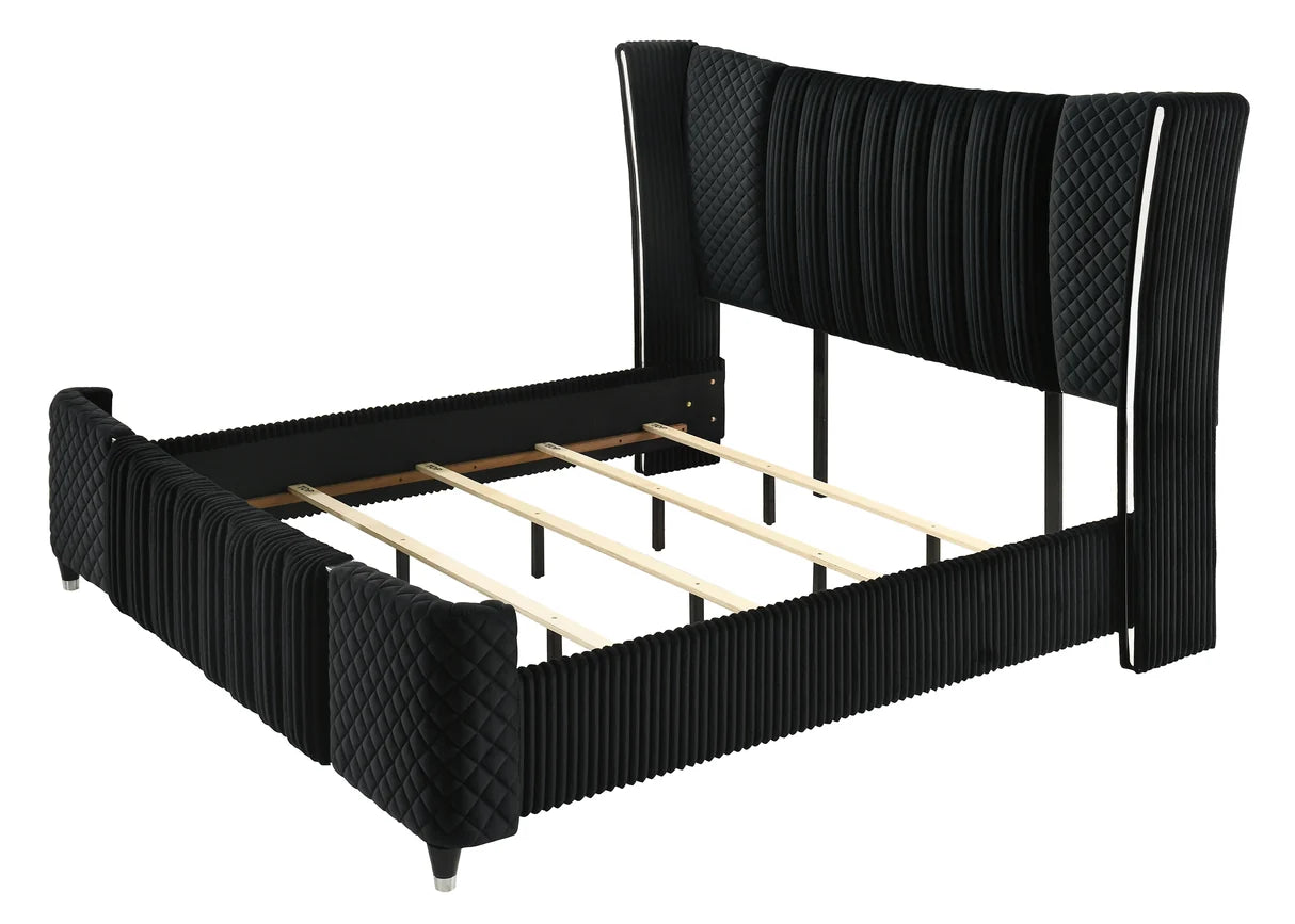 Armany Upholstered Wingback Bed with Channel Tufting