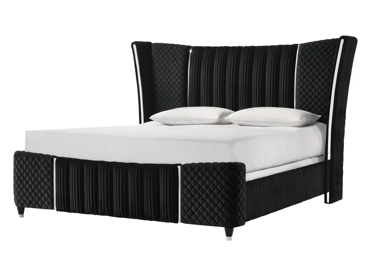 Armany Upholstered Wingback Bed with Channel Tufting