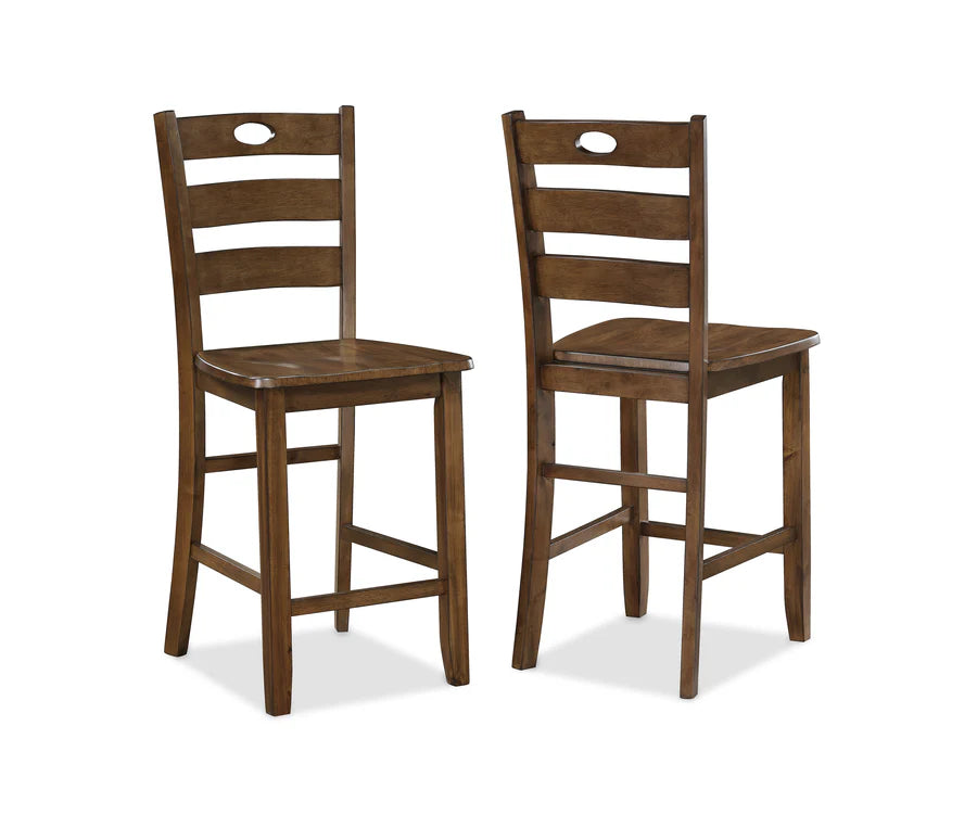 Ashborn 5-Piece Counter Height Dining Set with Ladder-Back Chairs | Rustic Woodgrain Dining Style