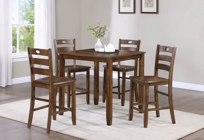 Ashborn 5-Piece Counter Height Dining Set with Ladder-Back Chairs | Rustic Woodgrain Dining Style