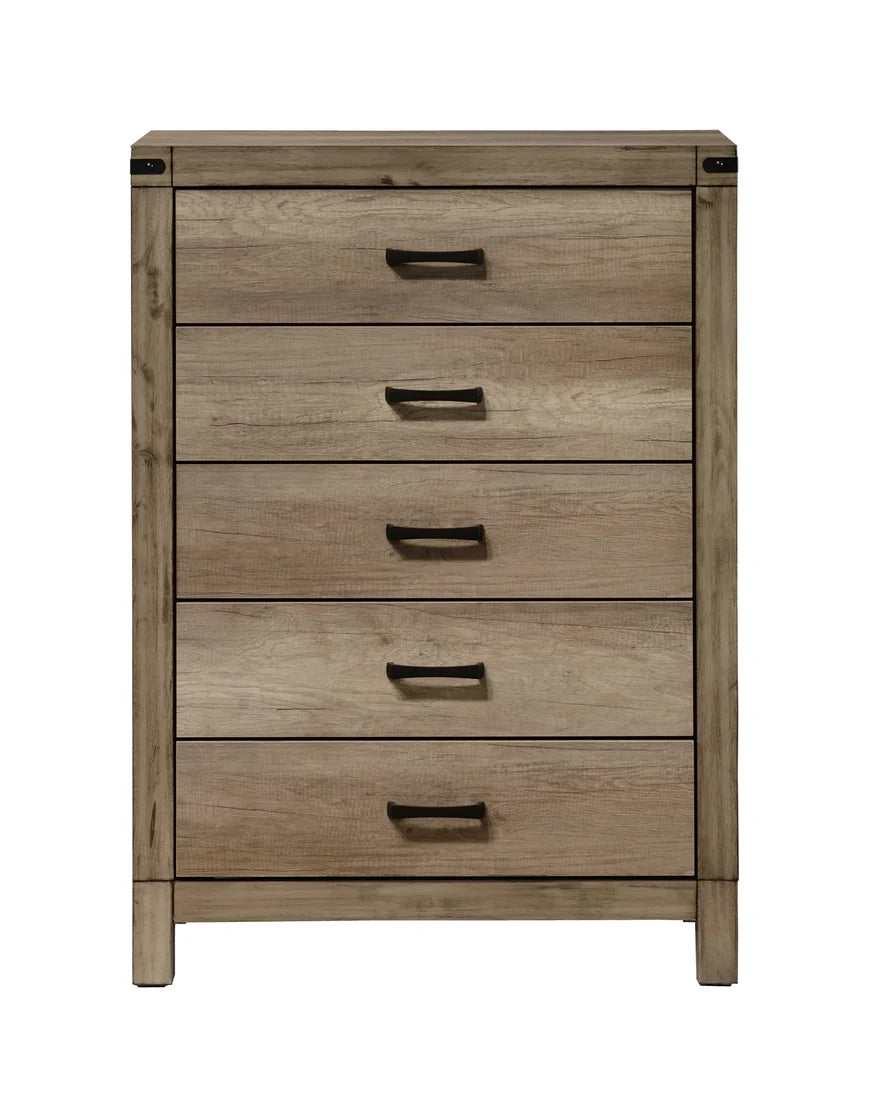 Matteo Upholstered Panel Bedroom Set with Weathered Wood Finish