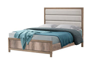 Matteo Upholstered Panel Bed with Wood-Tone Frame