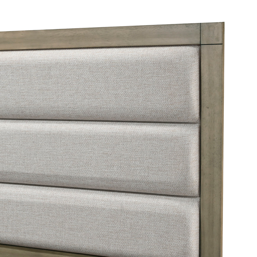 Matteo Upholstered Panel Bed with Wood-Tone Frame