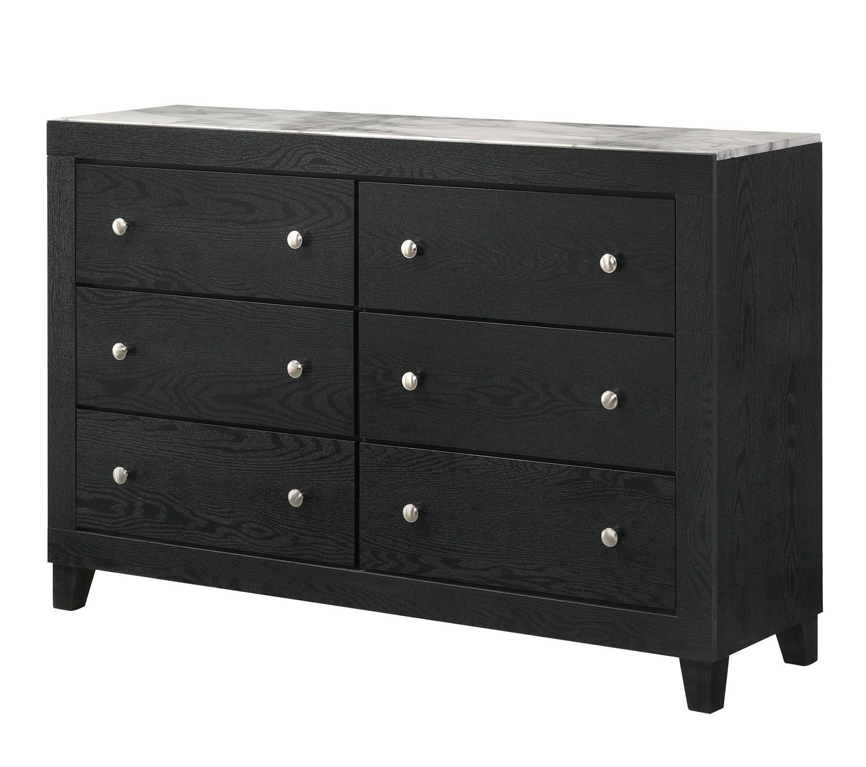 Cadence Black Wood-Finish Dresser with Marbled Top Accent