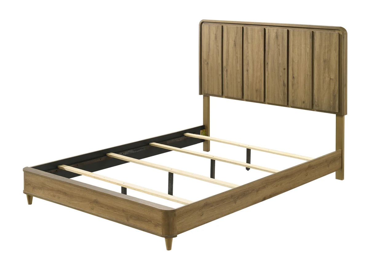 Nyomi Light Brown Wood Panel Bed with Vertical Slat Headboard