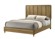 Nyomi Light Brown Wood Panel Bed with Vertical Slat Headboard