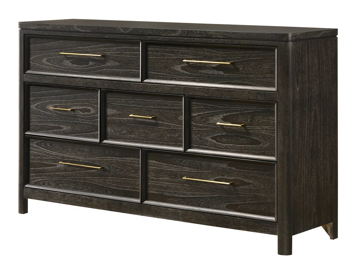 Ethel Upholstered Bed Bedroom Set with Dark Wood Finish
