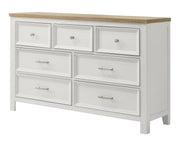 Aston White Wood 7-Drawer Dresser with Wood-Tone Top