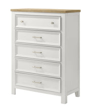 Aston White 5-Drawer Chest with Wood-Tone Top