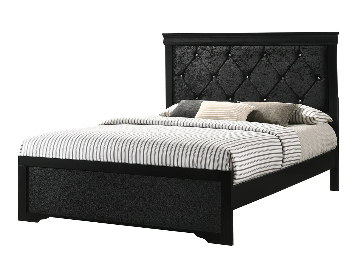 Amalia Black Diamond-Tufted Panel Bed