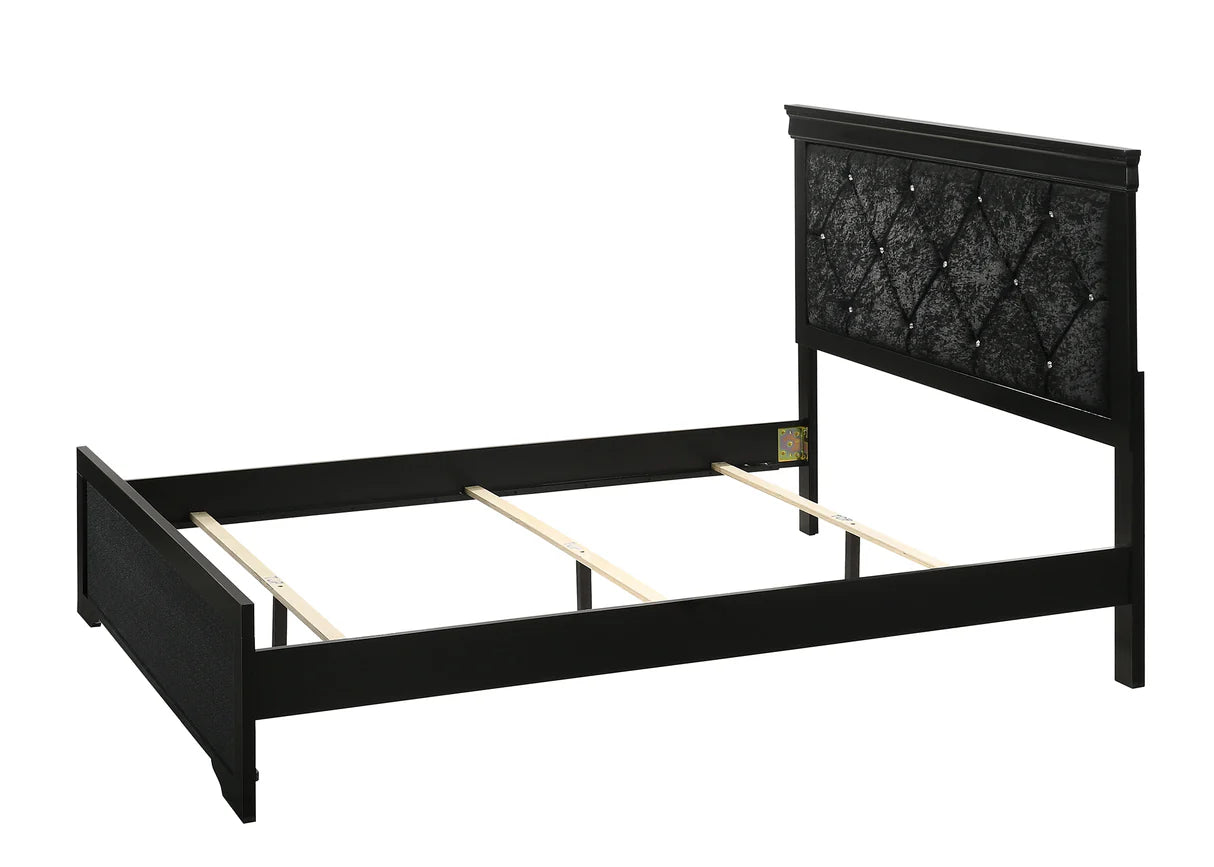 Amalia Black Diamond-Tufted Panel Bed