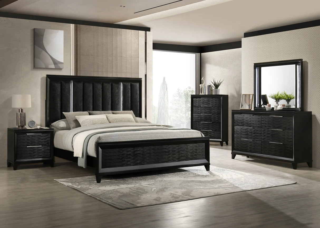 Cressida Black Upholstered Bedroom Set with Channel-Tufted Headboard