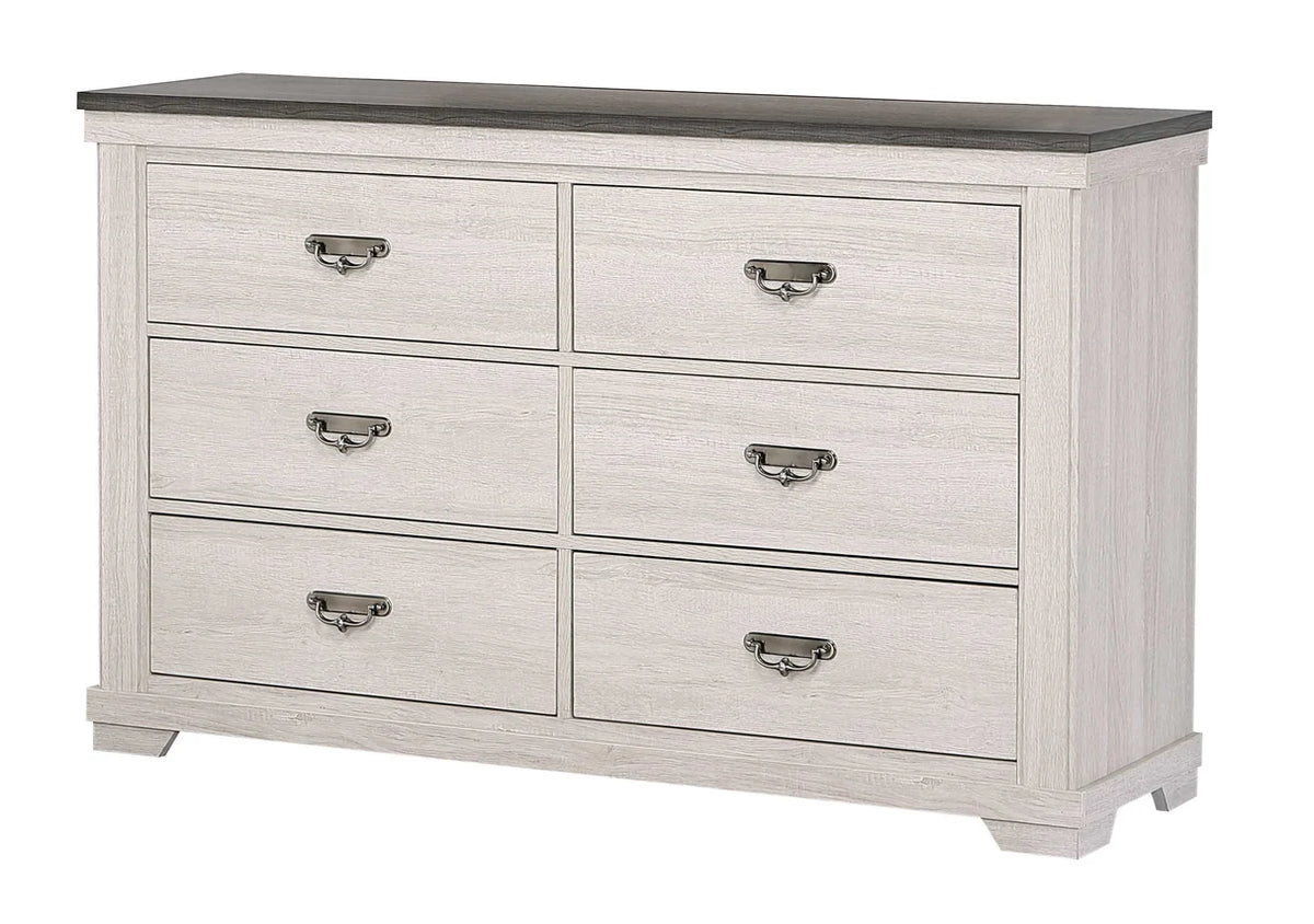 Leighton White Wood 6-Drawer Dresser with Two-Tone Top