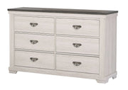 Leighton White Wood 6-Drawer Dresser with Two-Tone Top