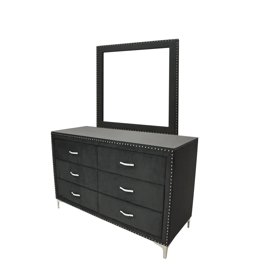Lucinda black dresser with sleek modern handles and luxurious velvet finish