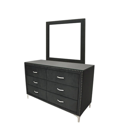Lucinda black dresser with sleek modern handles and luxurious velvet finish