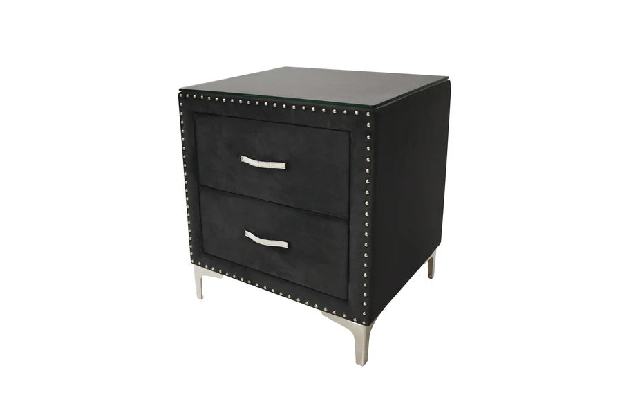 Lucinda Black Velvet Bedroom Set – Wingback Bed, Dresser, Mirror, Nightstand & Chest