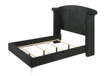 Lucinda Black Velvet Bedroom Set – Wingback Bed, Dresser, Mirror, Nightstand & Chest