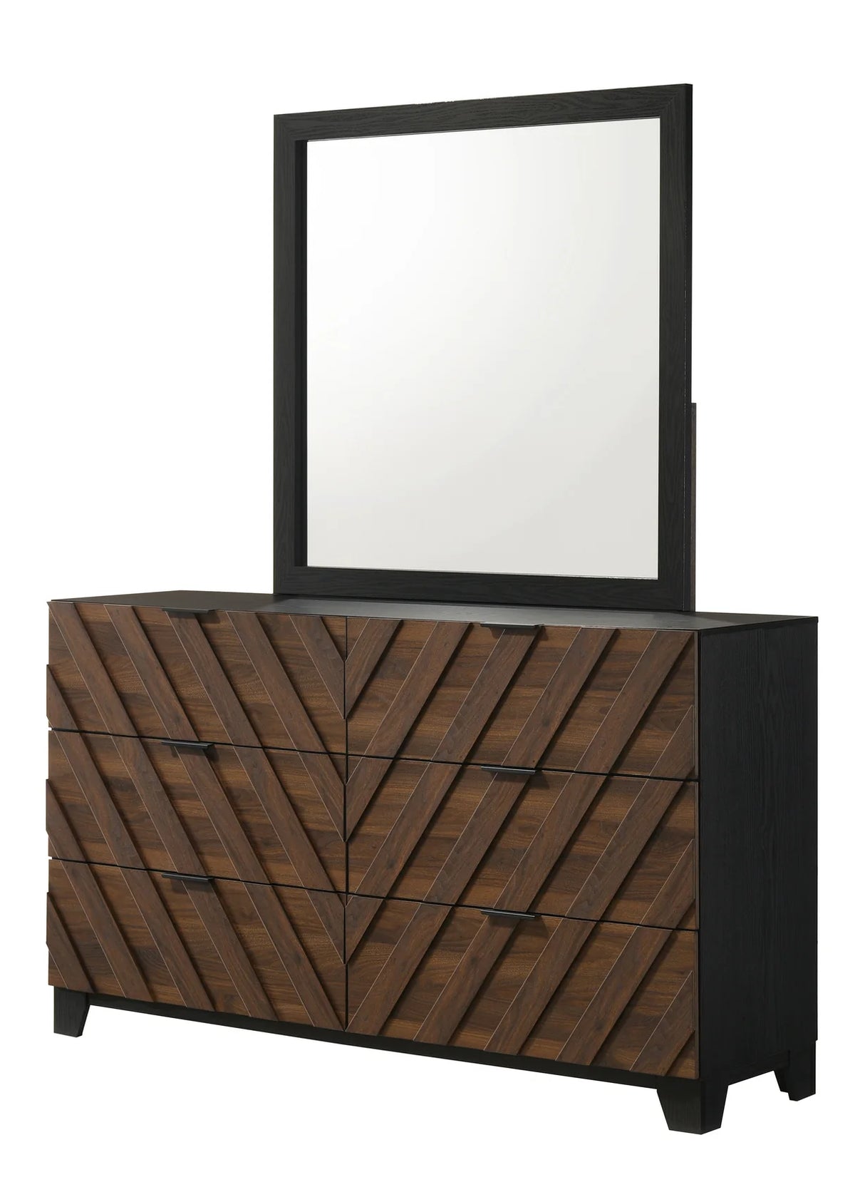Zane Upholstered Chevron Bedroom Set with Wood-Tone Accents