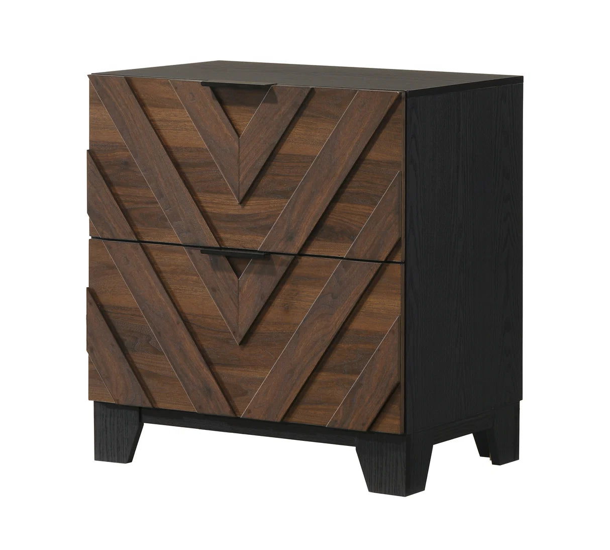 Zane Two-Drawer Nightstand with Chevron Wood Front