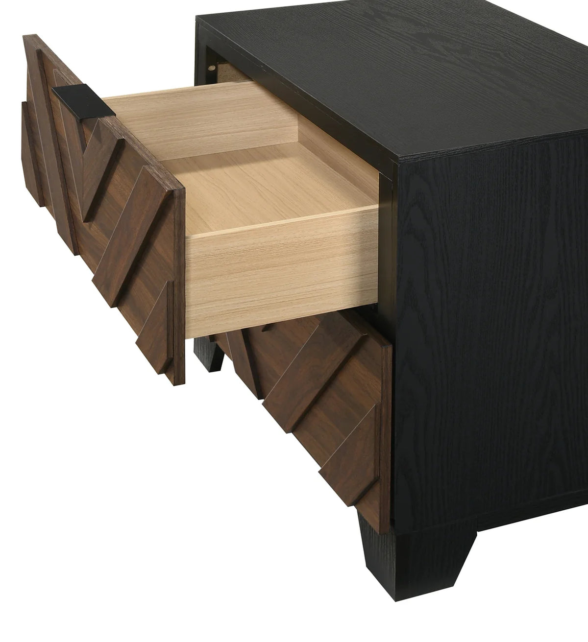 Zane Two-Drawer Nightstand with Chevron Wood Front