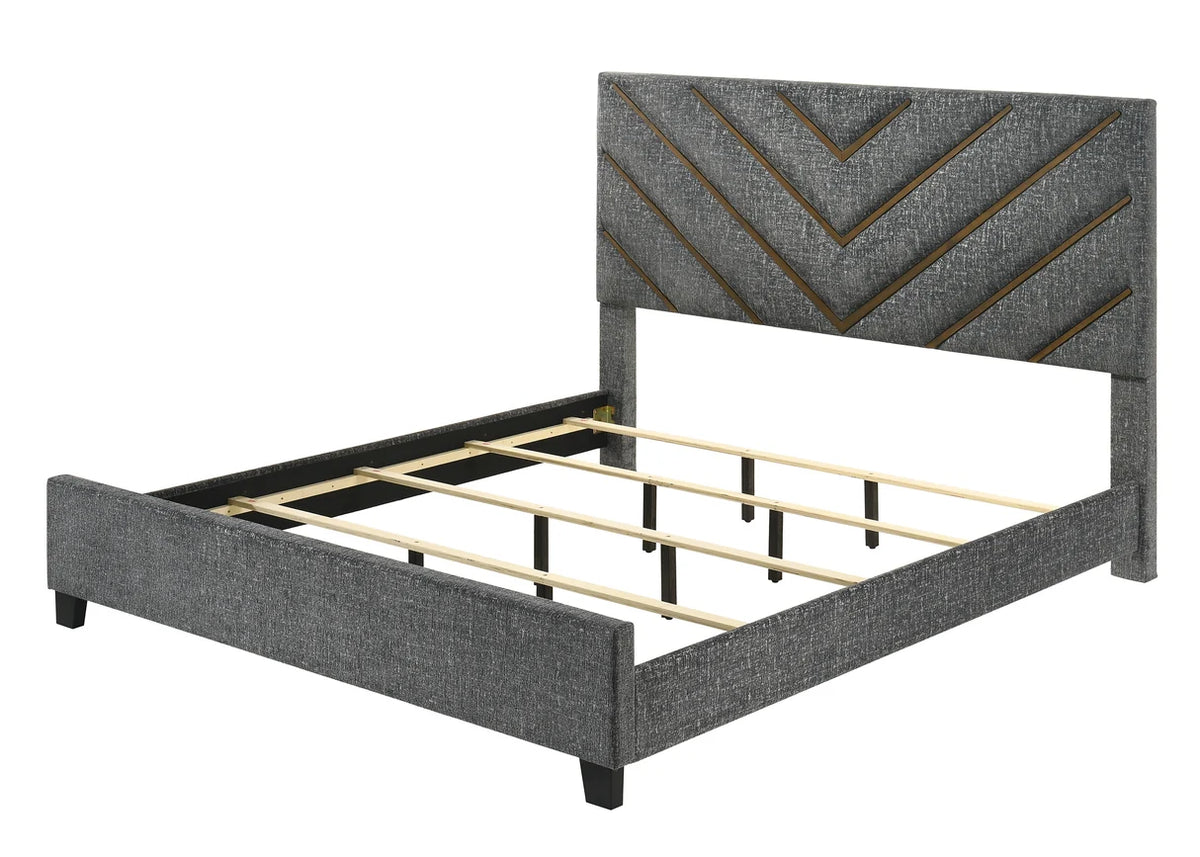 Zane Chevron Panel Bed with Wood-Tone Accents