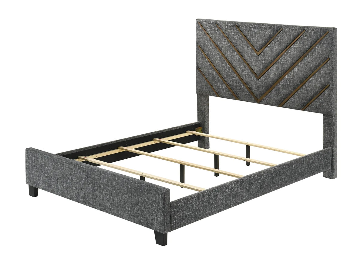 Zane Chevron Panel Bed with Wood-Tone Accents