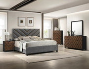 Zane Upholstered Chevron Bedroom Set with Wood-Tone Accents