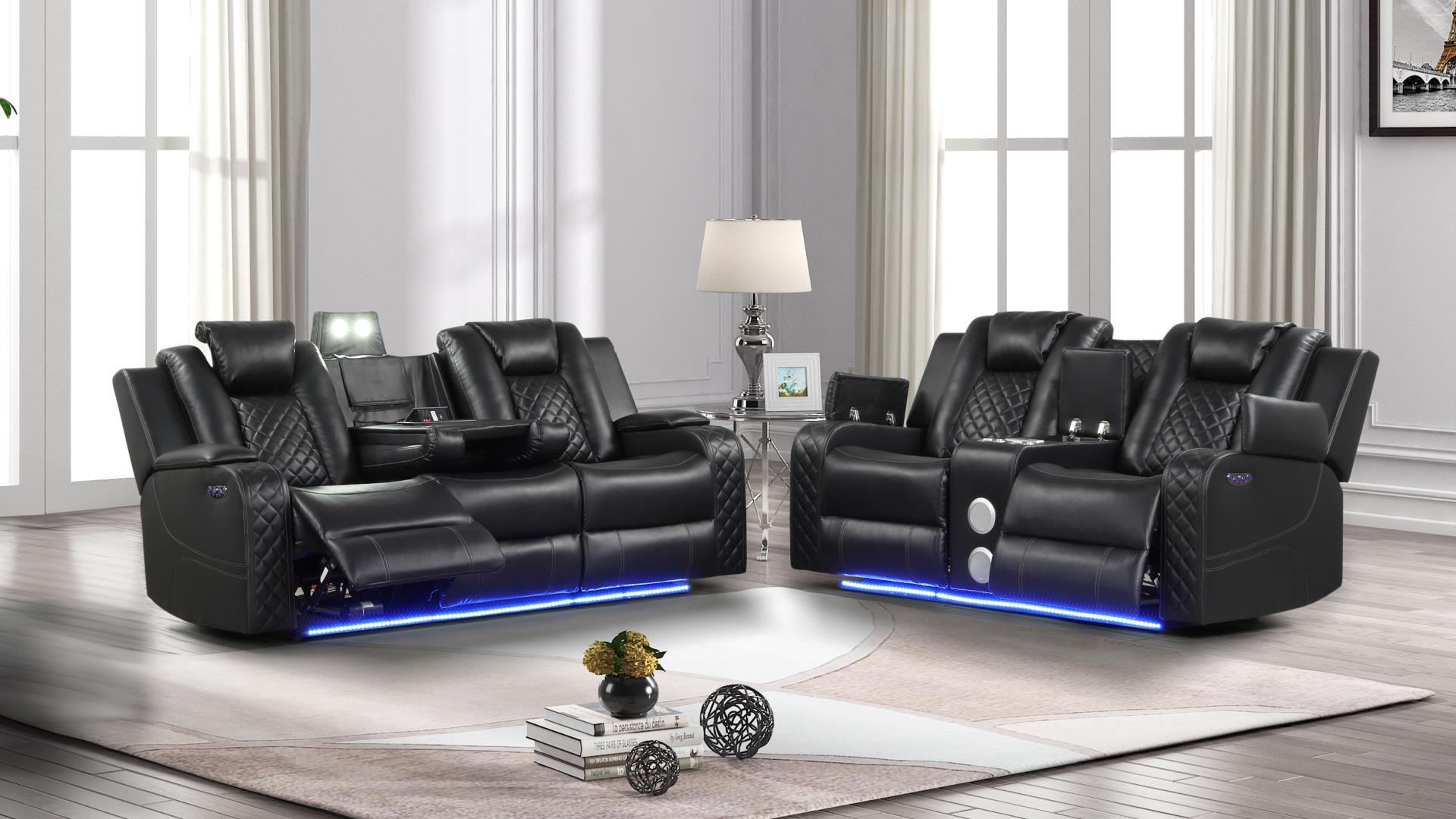 Benz Power Reclining Sofa Set with Bluetooth Speakers, Wireless Charging & LED Lighting