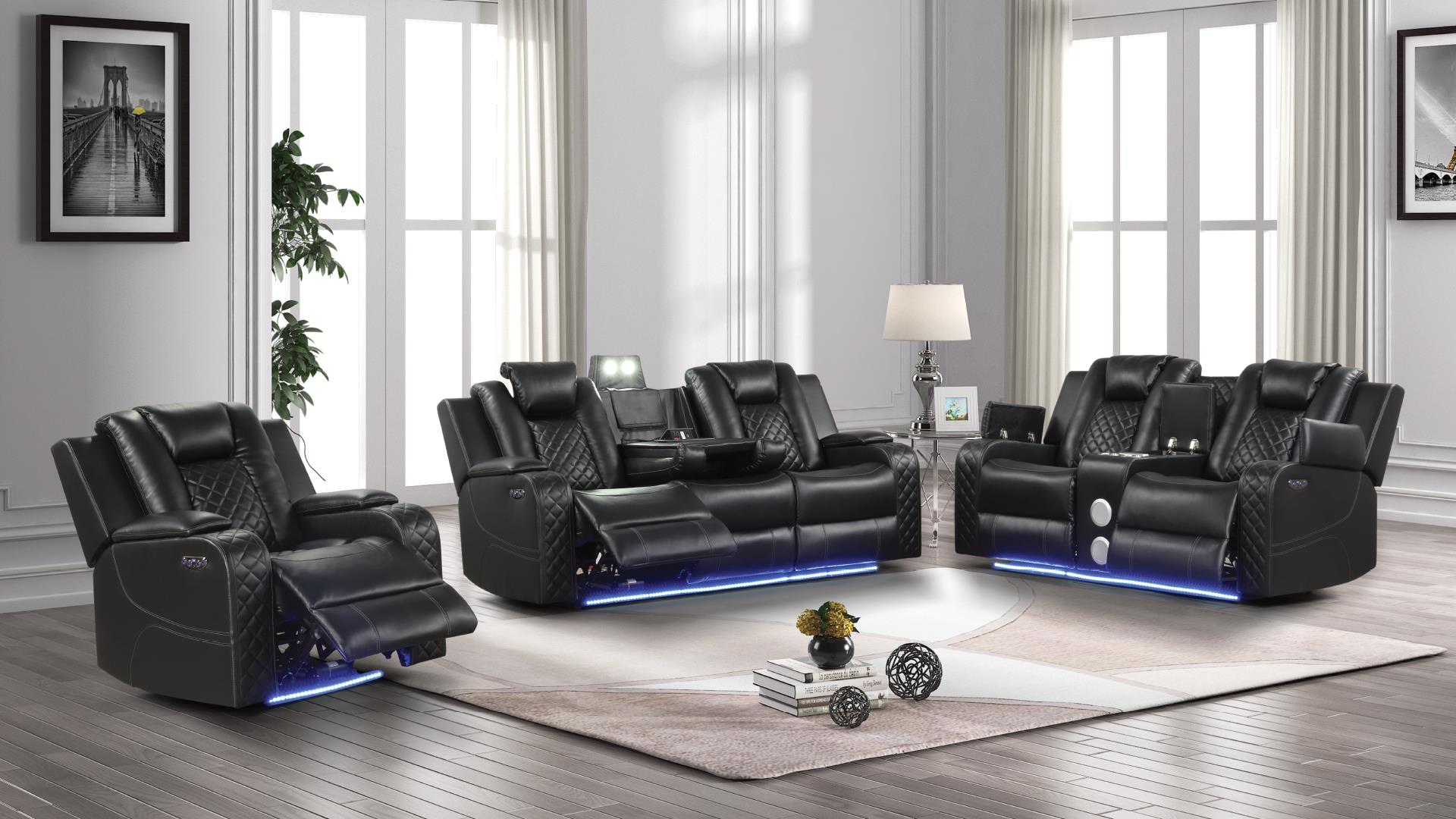 Benz Power Reclining Sofa Set with Bluetooth Speakers, Wireless Charging & LED Lighting