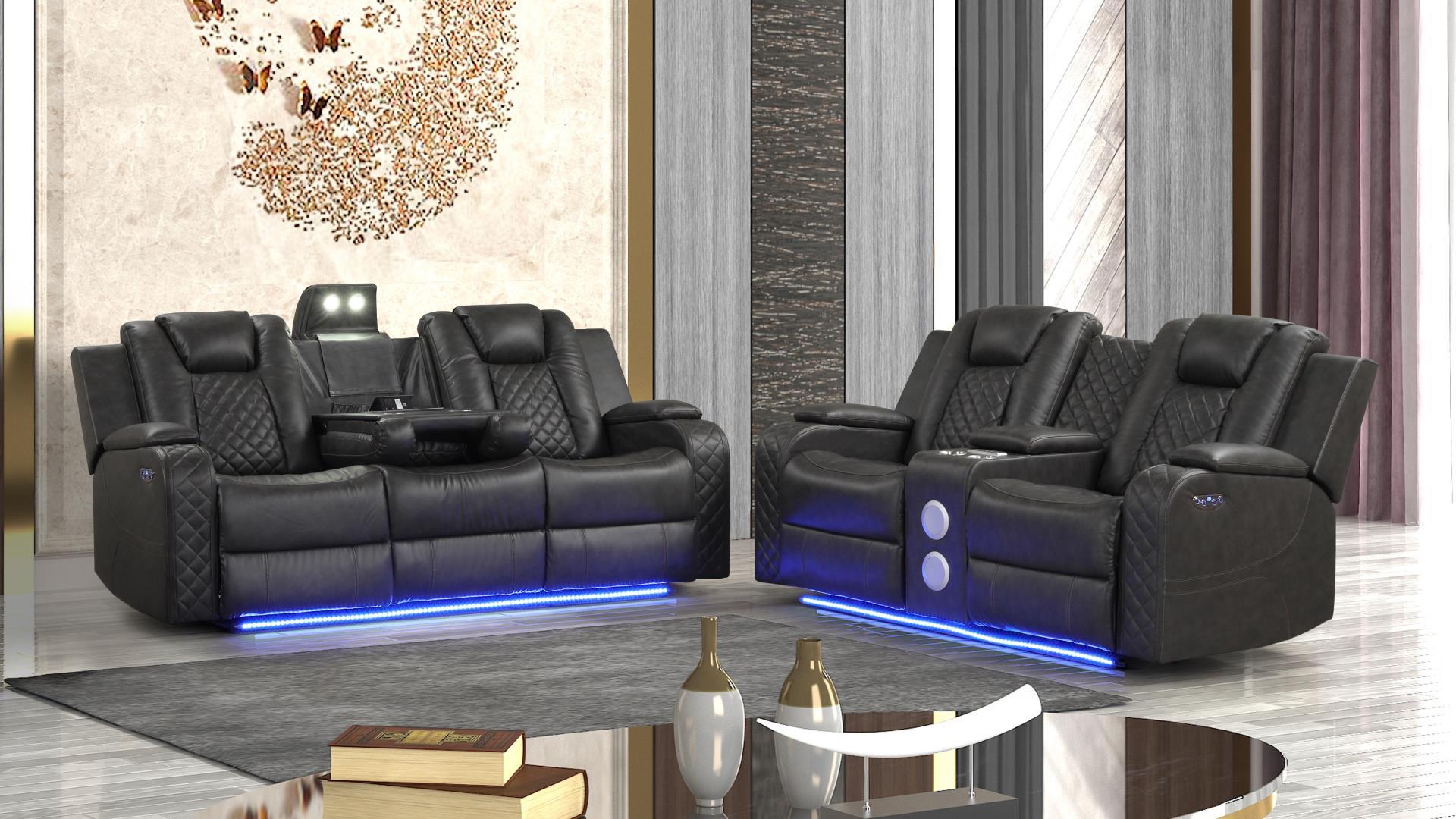 Benz Power Reclining Sofa Set with Bluetooth Speakers, Wireless Charging & LED Lighting