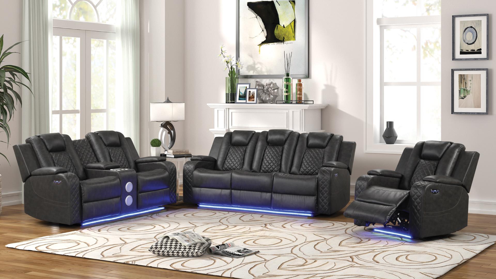 Benz Power Reclining Sofa Set with Bluetooth Speakers, Wireless Charging & LED Lighting