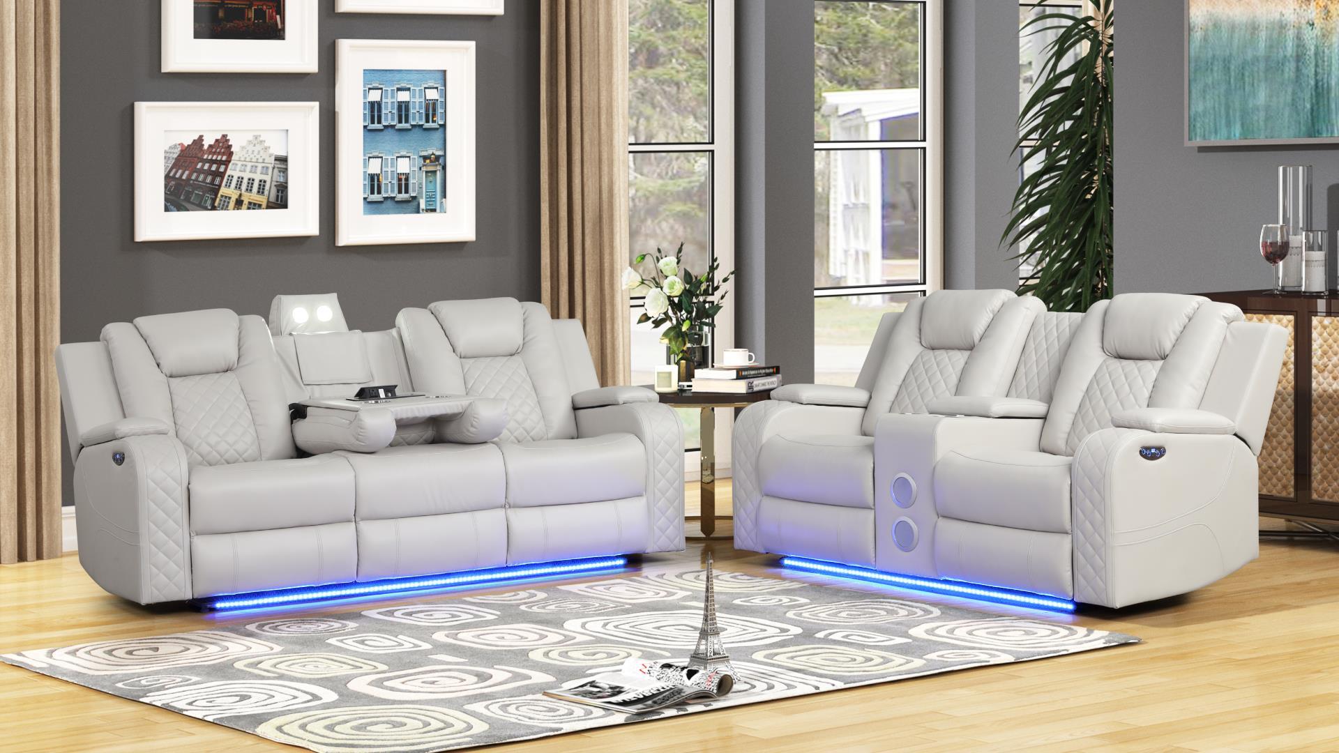 Benz Power Reclining Sofa Set with Bluetooth Speakers, Wireless Charging & LED Lighting