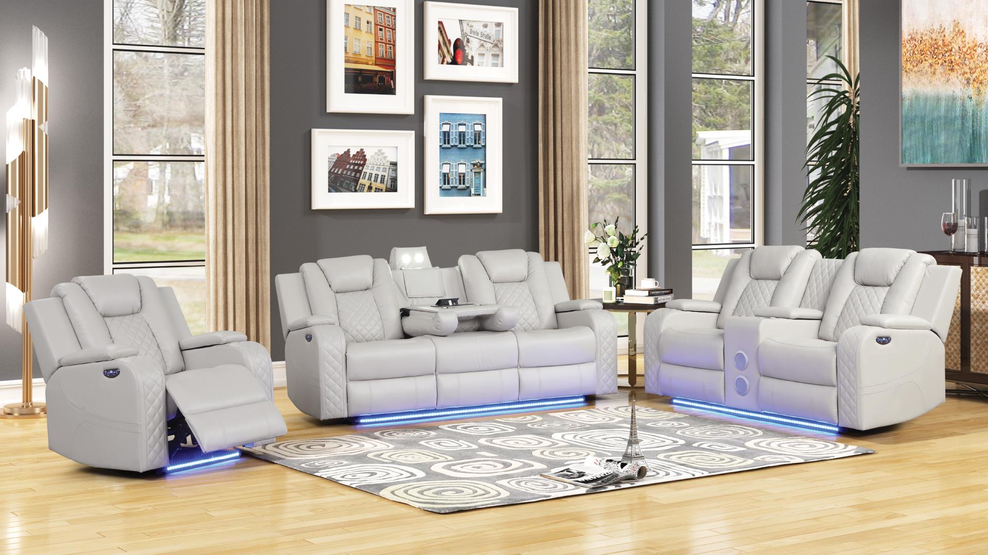 Benz Power Reclining Sofa Set with Bluetooth Speakers, Wireless Charging & LED Lighting