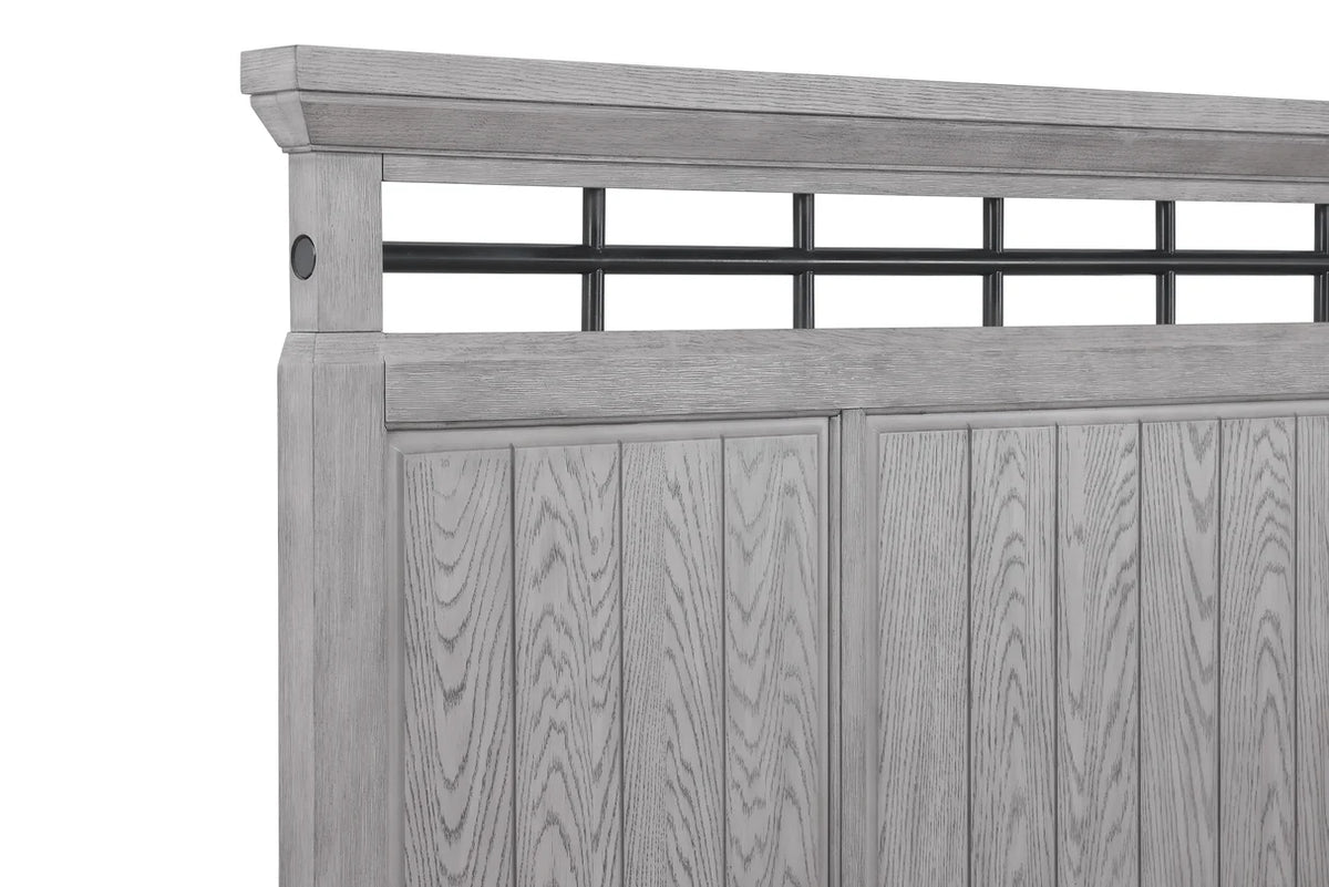 Beckett Weathered Gray Panel Bed with Metal Accents