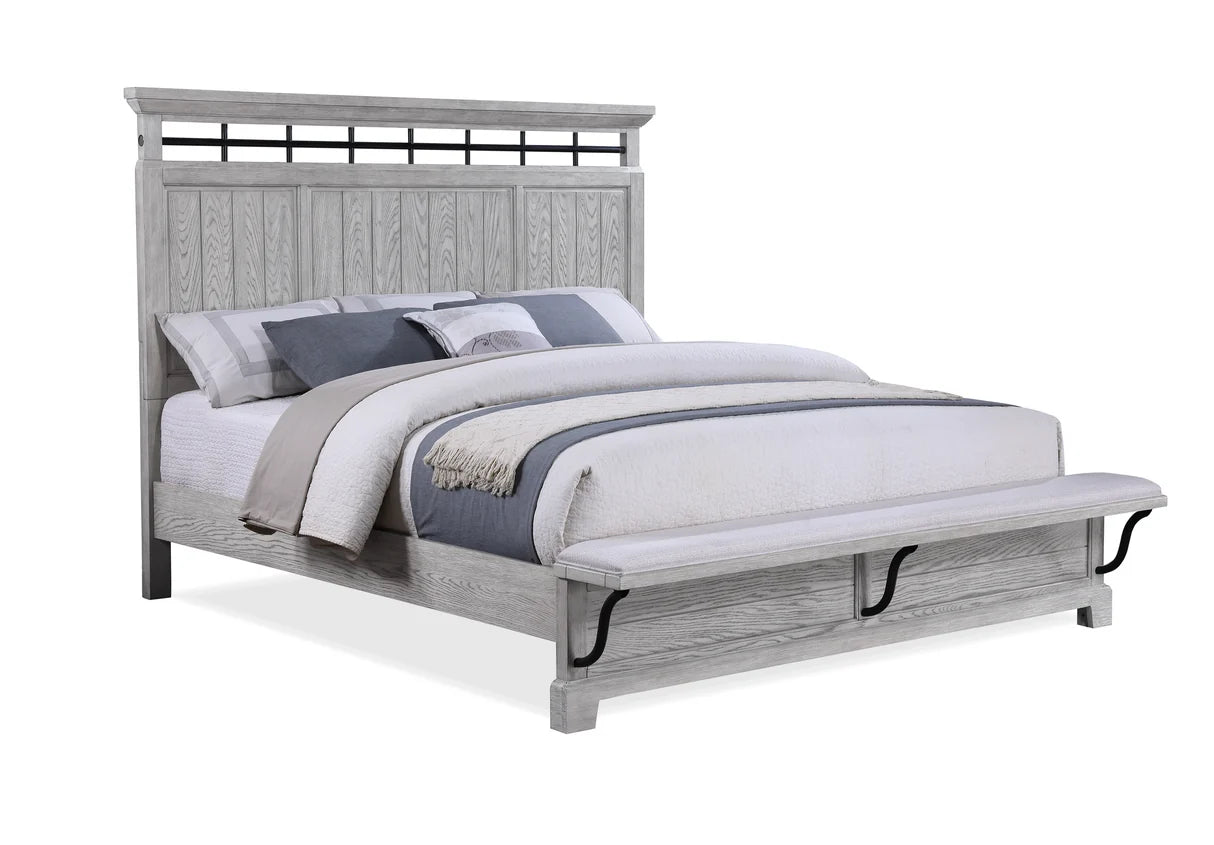 Beckett Weathered Gray Panel Bed with Metal Accents